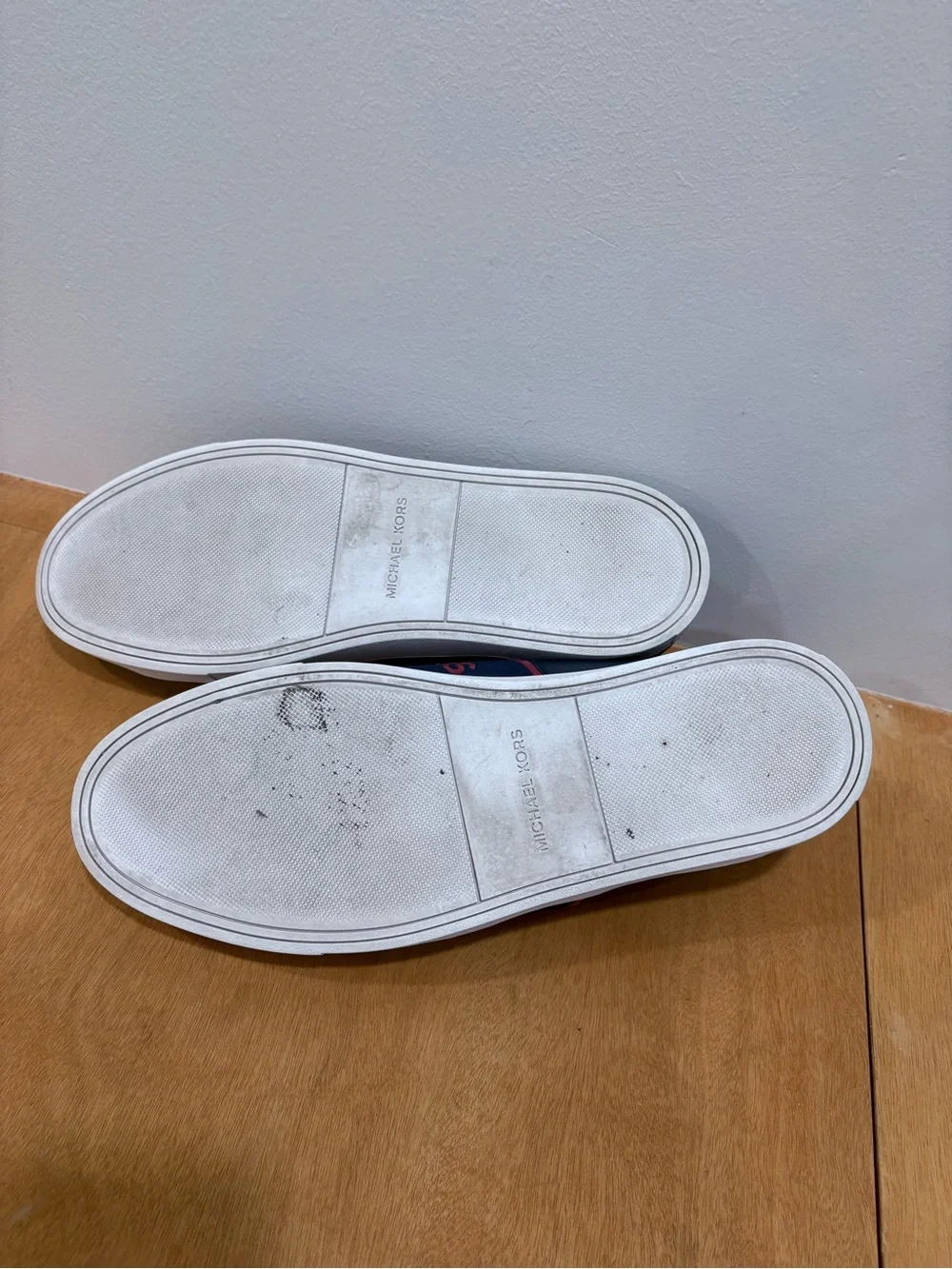 Michael Kors Navy Slip-On Loafers with Red Logo Strap